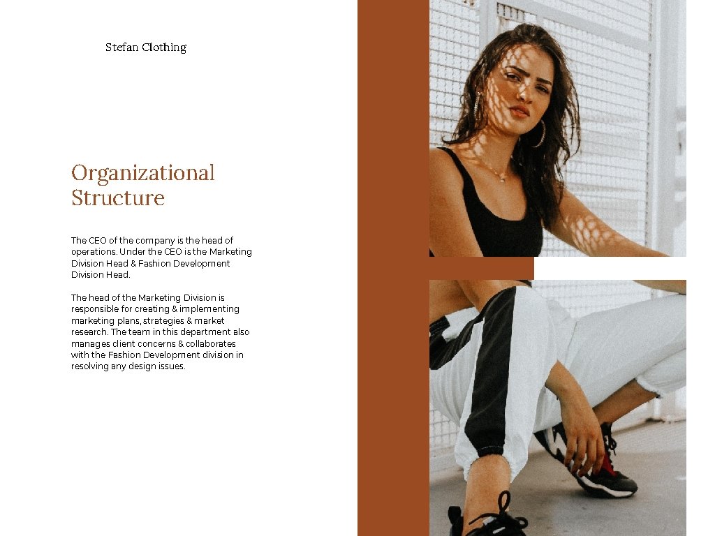 Stefan Clothing Organizational Structure The CEO of the company is the head of operations.