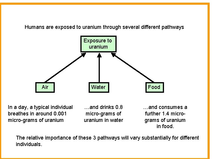 Humans are exposed to uranium through several different pathways Exposure to uranium Air In