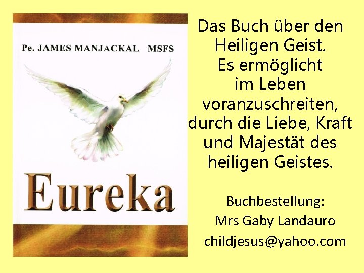 Das Buch über den Heiligen Geist. Es ermöglicht im Leben voranzuschreiten, durch die Liebe,