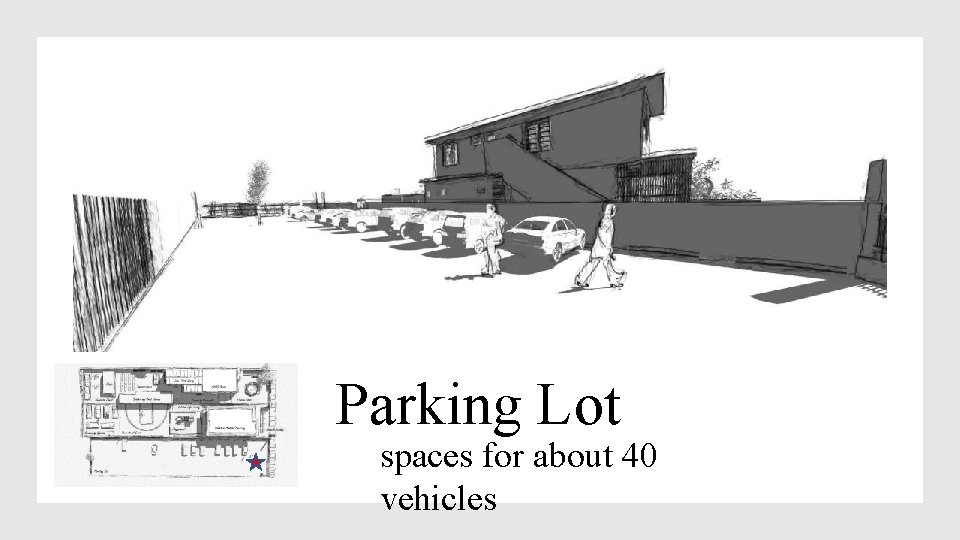 Parking Lot spaces for about 40 vehicles 