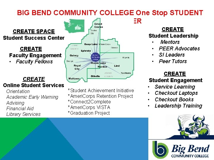 BIG BEND COMMUNITY COLLEGE One Stop STUDENT SUCCESS CENTER CREATE Student Leadership • Mentors