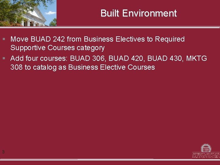 Built Environment § Move BUAD 242 from Business Electives to Required Supportive Courses category