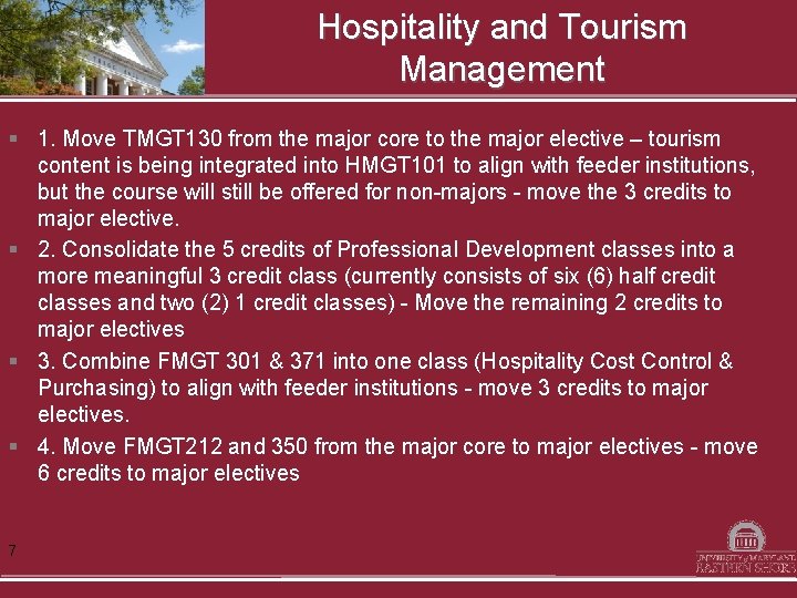 Hospitality and Tourism Management § 1. Move TMGT 130 from the major core to