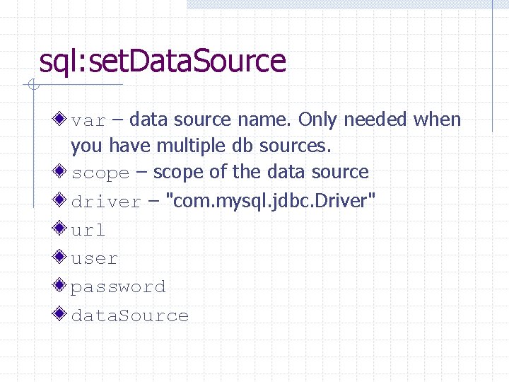 sql: set. Data. Source var – data source name. Only needed when you have