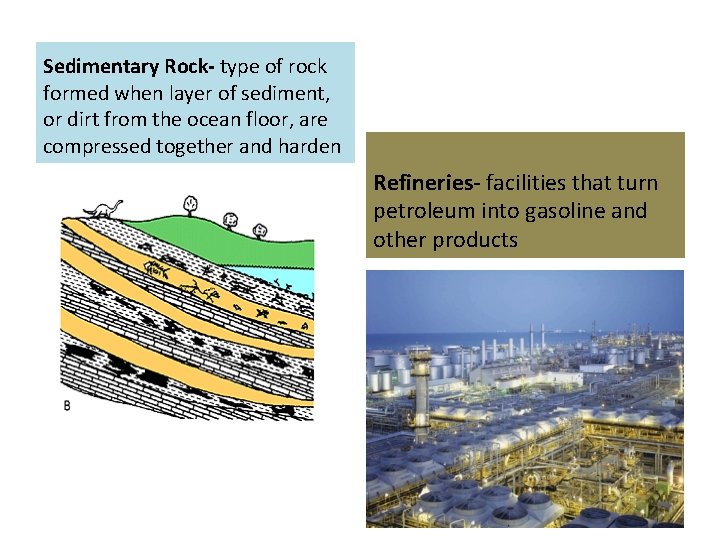 Sedimentary Rock- type of rock formed when layer of sediment, or dirt from the
