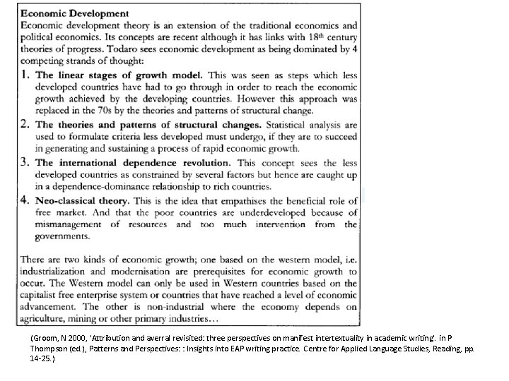 (Groom, N 2000, 'Attribution and averral revisited: three perspectives on manifest intertextuality in academic