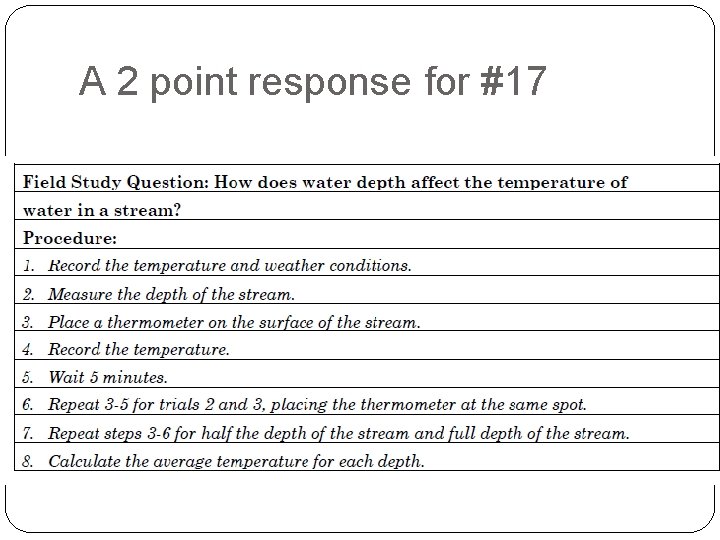 A 2 point response for #17 