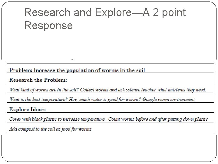 Research and Explore—A 2 point Response 