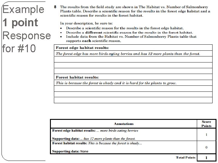 Example 1 point Response for #10 