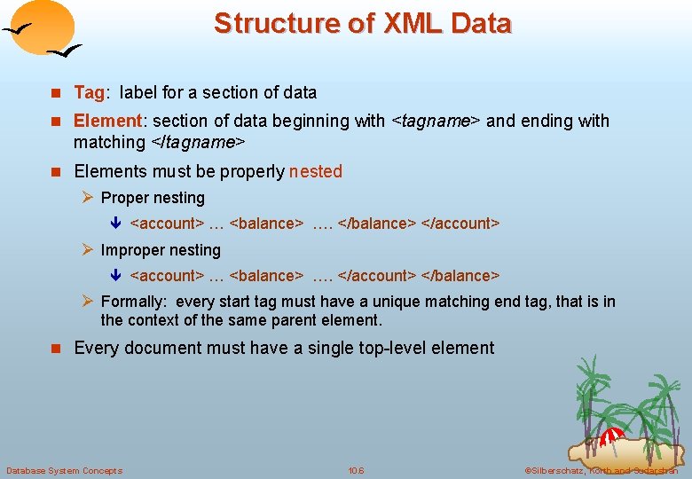 Structure of XML Data n Tag: label for a section of data n Element: