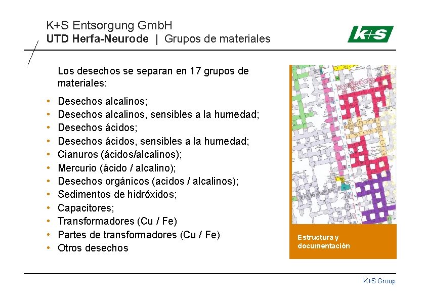 K+S Entsorgung Gmb. H UTD Herfa-Neurode | Grupos de materiales Los desechos se separan