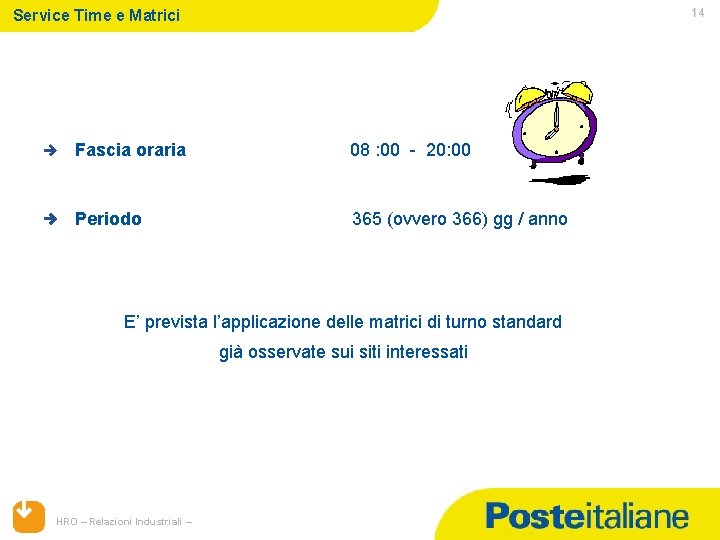 14 Service Time e Matrici Fascia oraria 08 : 00 - 20: 00 Periodo