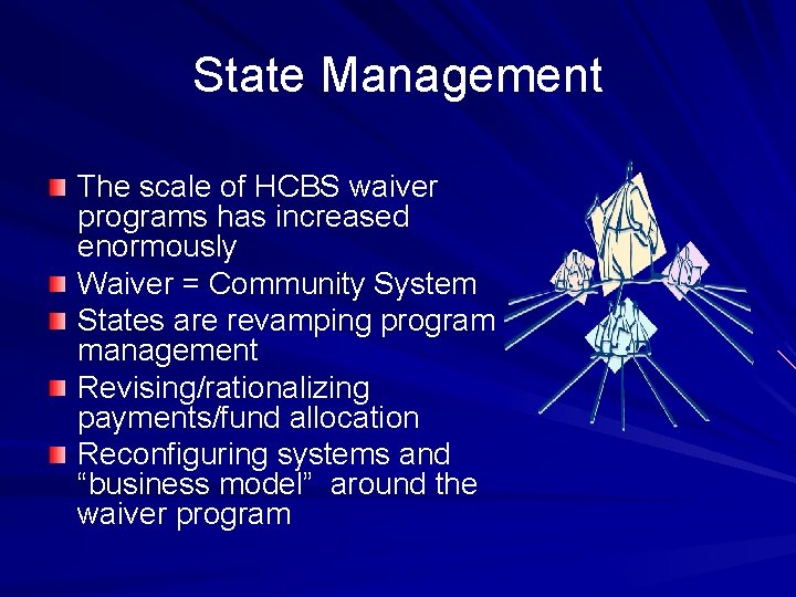 State Management The scale of HCBS waiver programs has increased enormously Waiver = Community