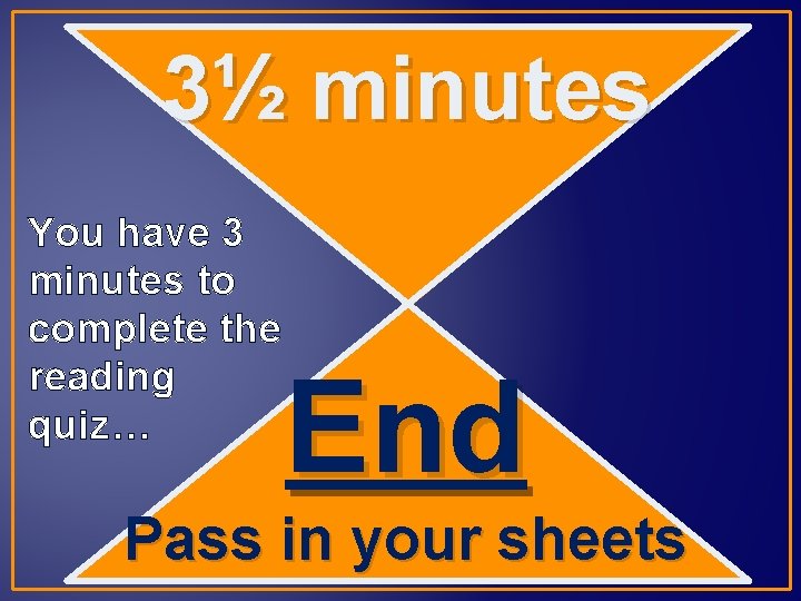 3½ minutes You have 3 minutes to complete the reading quiz… End Pass in