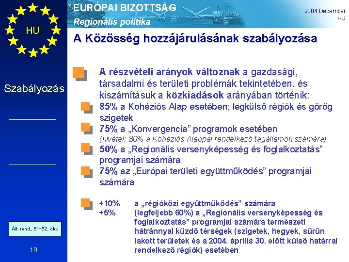 EURÓPAI BIZOTTSÁG HU Szabályozás Regionális politika 2004 December HU A Közösség hozzájárulásának szabályozása A