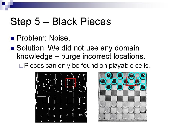 Step 5 – Black Pieces Problem: Noise. n Solution: We did not use any Step 5 – Black Pieces Problem: Noise. n Solution: We did not use any