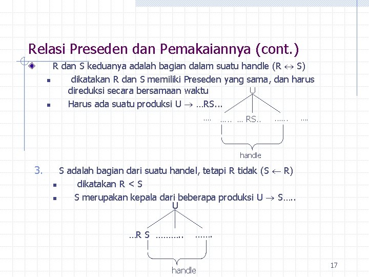 Relasi Preseden dan Pemakaiannya (cont. ) R dan S keduanya adalah bagian dalam suatu