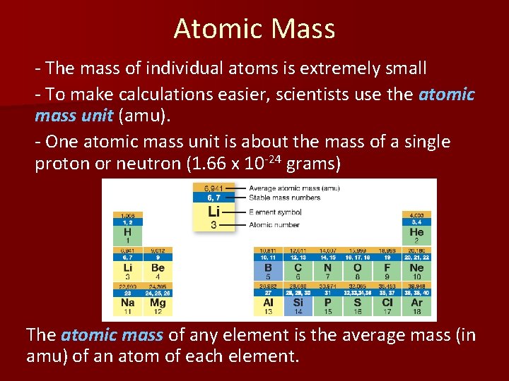 Atomic Mass - The mass of individual atoms is extremely small - To make