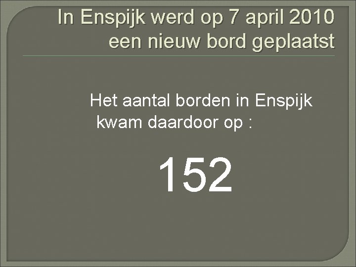 In Enspijk werd op 7 april 2010 een nieuw bord geplaatst Het aantal borden