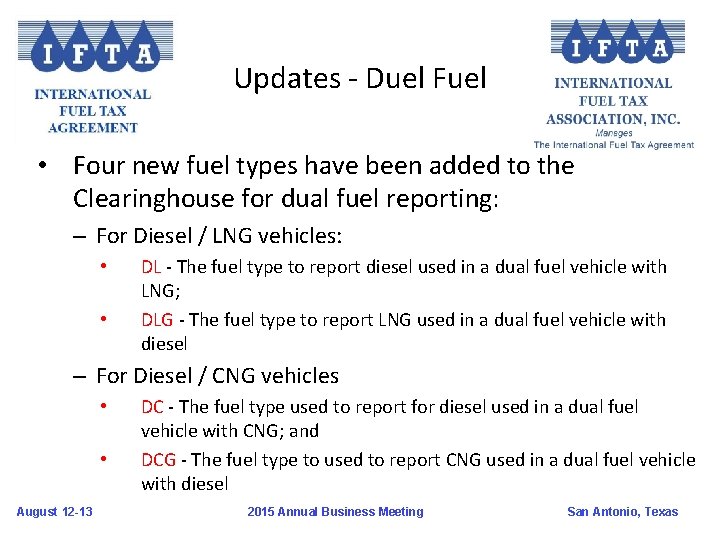 Updates - Duel Fuel • Four new fuel types have been added to the