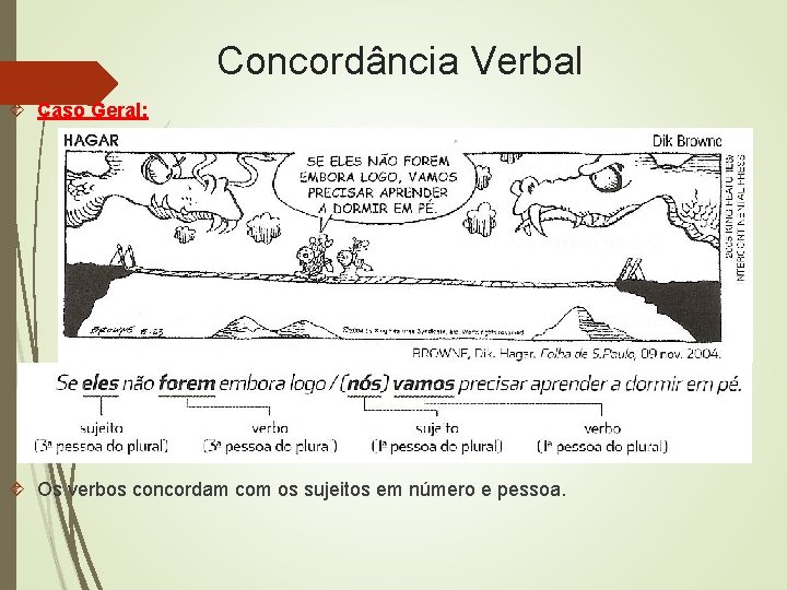 Concordância Verbal Caso Geral: Os verbos concordam com os sujeitos em número e pessoa.