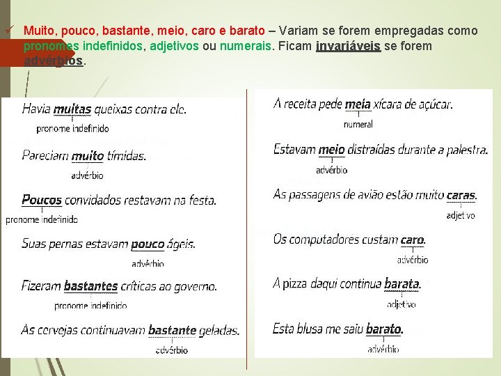 ü Muito, pouco, bastante, meio, caro e barato – Variam se forem empregadas como