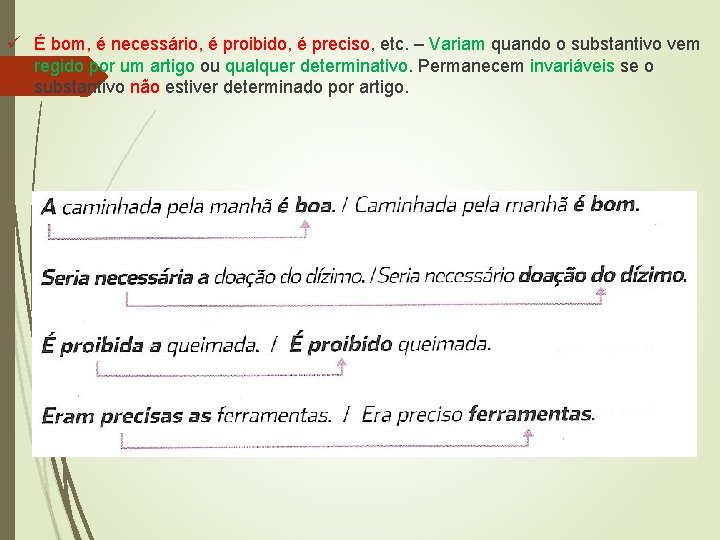 ü É bom, é necessário, é proibido, é preciso, etc. – Variam quando o