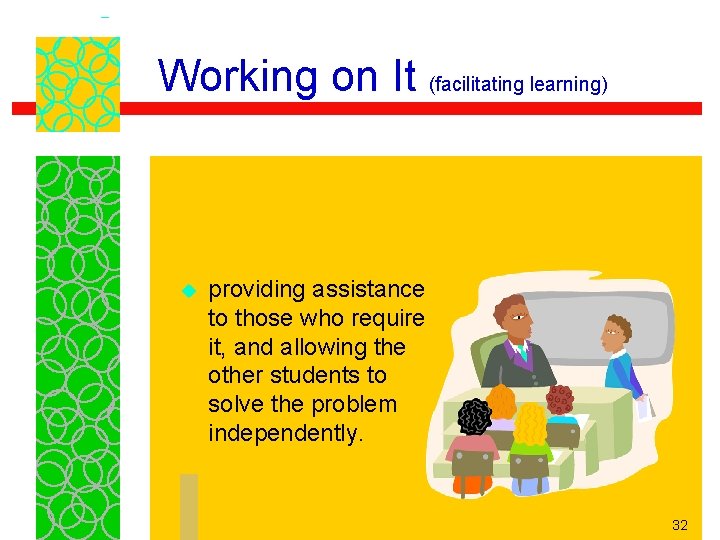 Working on It (facilitating learning) u providing assistance to those who require it, and