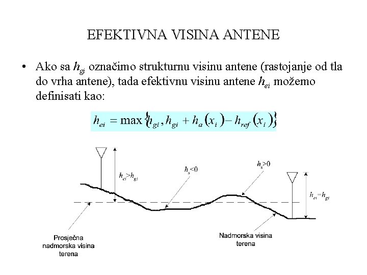 EFEKTIVNA VISINA ANTENE • Ako sa hgi označimo strukturnu visinu antene (rastojanje od tla