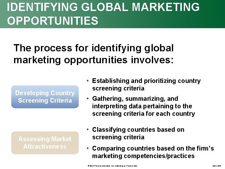 IDENTIFYING GLOBAL MARKETING OPPORTUNITIES The process for identifying global marketing opportunities involves: Developing Country
