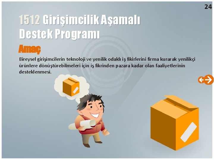 24 1512 Girişimcilik Aşamalı Destek Programı Amaç Bireysel girişimcilerin teknoloji ve yenilik odaklı iş