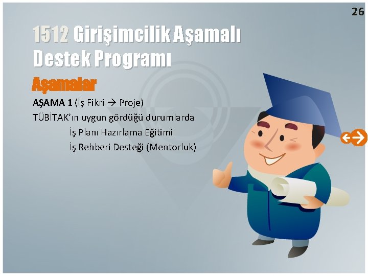 26 1512 Girişimcilik Aşamalı Destek Programı Aşamalar AŞAMA 1 (İş Fikri Proje) TÜBİTAK’ın uygun