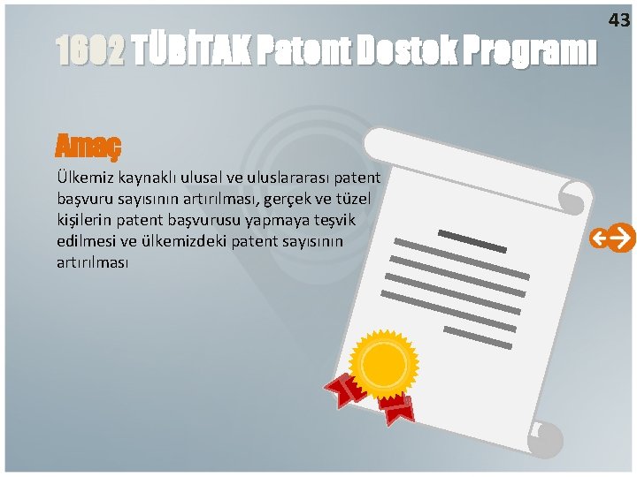 1602 TÜBİTAK Patent Destek Programı Amaç Ülkemiz kaynaklı ulusal ve uluslararası patent başvuru sayısının