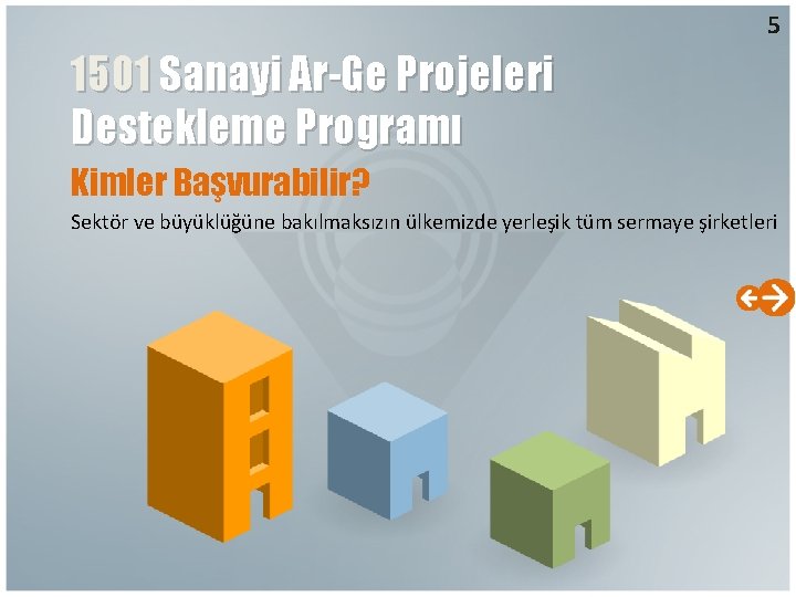 5 1501 Sanayi Ar-Ge Projeleri Destekleme Programı Kimler Başvurabilir? Sektör ve büyüklüğüne bakılmaksızın ülkemizde