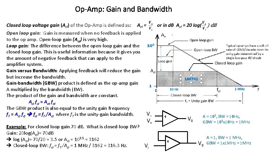 Op-Amp: Gain and Bandwidth Example: For closed loop gain 70 d. B. What is