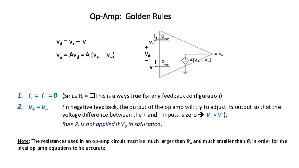 Op-Amp: Golden Rules vd = v+ – v– vo = Avd = A (v+