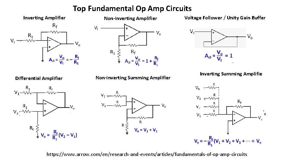 Top Fundamental Op Amp Circuits Inverting Amplifier Differential Amplifier Voltage Follower / Unity Gain