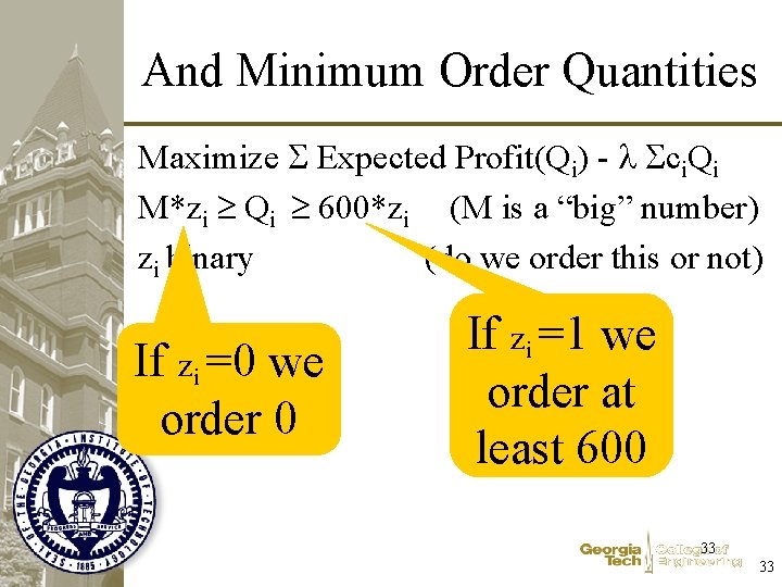 And Minimum Order Quantities Maximize S Expected Profit(Qi) - l Sci. Qi M*zi Qi