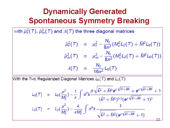 Dynamically Generated Spontaneous Symmetry Breaking 22 