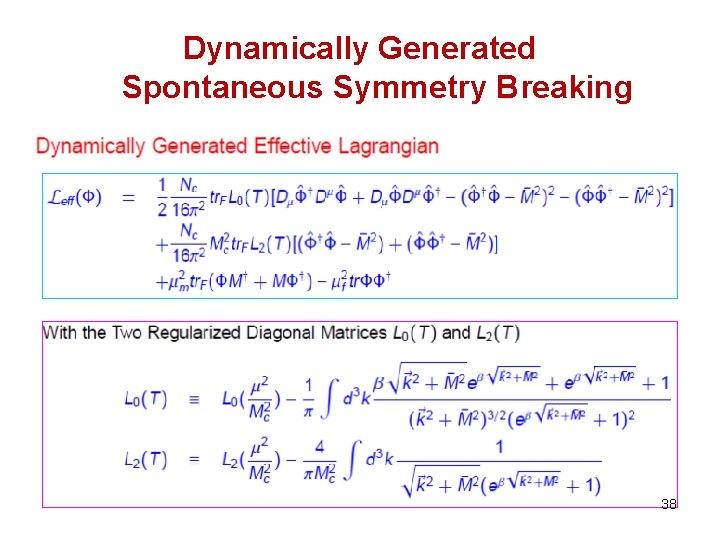 Dynamically Generated Spontaneous Symmetry Breaking 38 