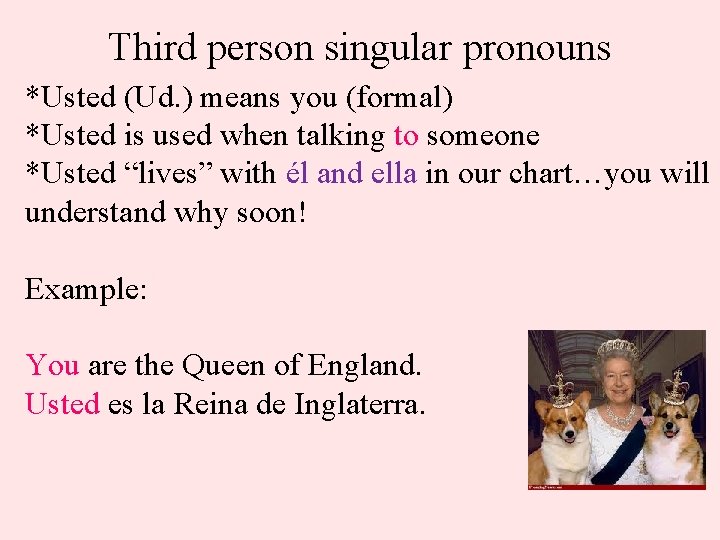 Third person singular pronouns *Usted (Ud. ) means you (formal) *Usted is used when