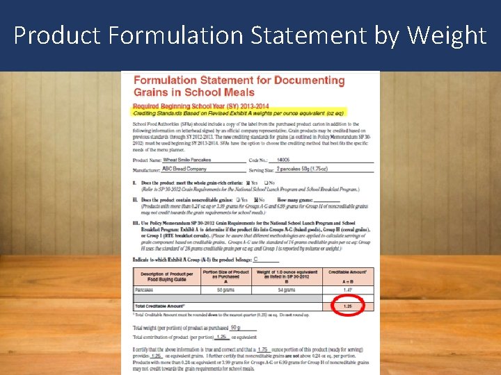 Product Formulation Statement by Weight 