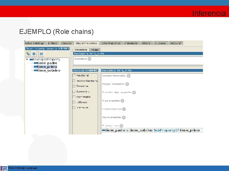 Inferencia EJEMPLO (Role chains) Web Ontology Language 