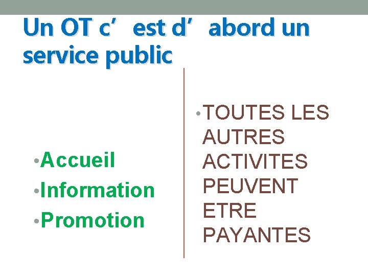 Un OT c’est d’abord un service public • TOUTES LES • Accueil • Information