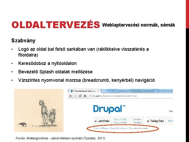 OLDALTERVEZÉS Weblaptervezési normák, sémák Szabvány • Logó az oldal bal felső sarkában van (ráklikkelve