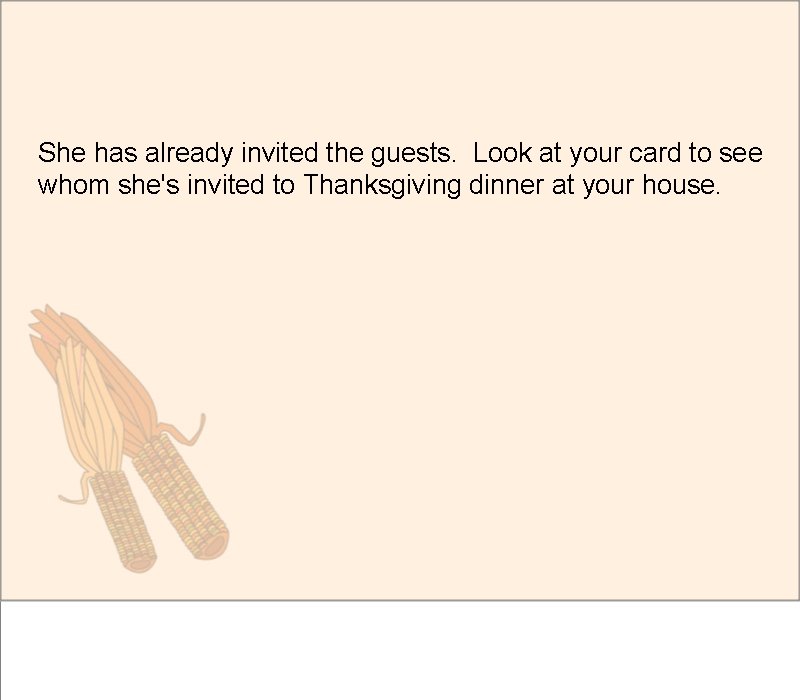 She has already invited the guests. Look at your card to see whom she's