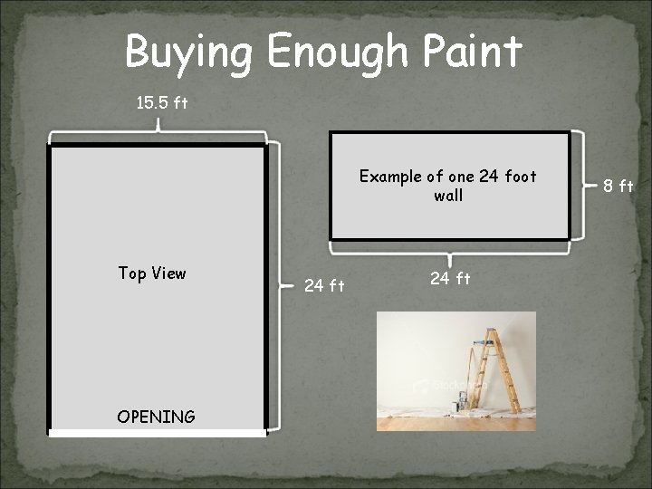 Buying Enough Paint 15. 5 ft Example of one 24 foot wall Top View