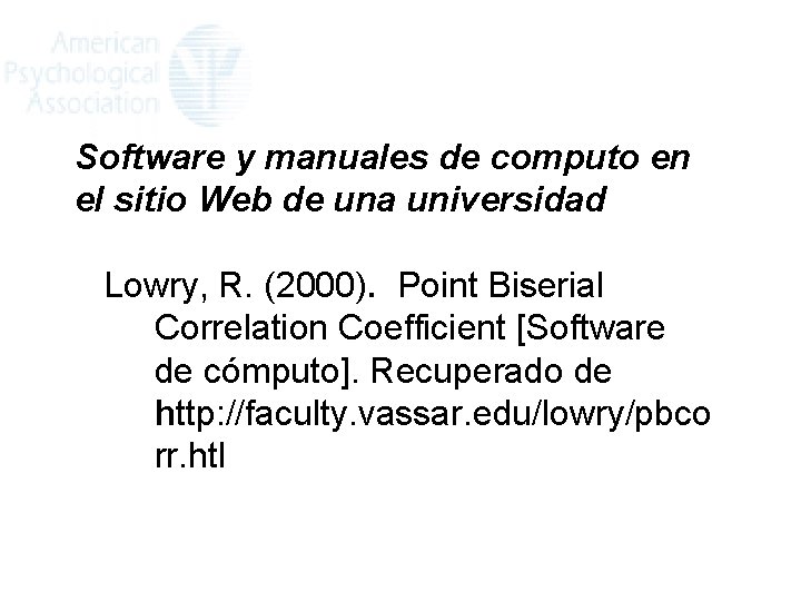 Software y manuales de computo en el sitio Web de una universidad Lowry, R.