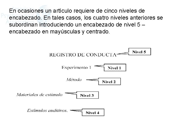 En ocasiones un artículo requiere de cinco niveles de encabezado. En tales casos, los