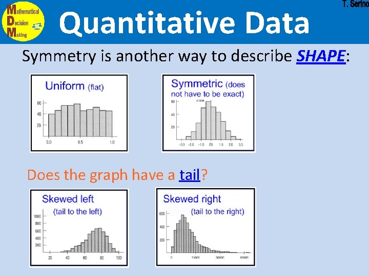 Quantitative Data Symmetry is another way to describe SHAPE: Does the graph have a